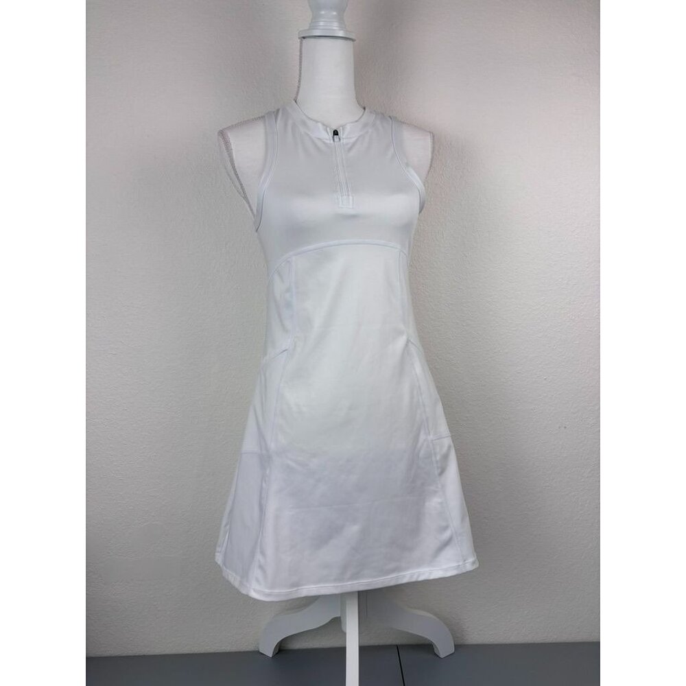 Willit women's small white mesh‎ back athletic tennis dress high neck zipper